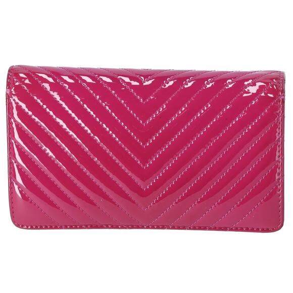 CHANEL V Stitch Chevron Long Bifold Wallet Pink Patent Leather - Picture 3 of 8